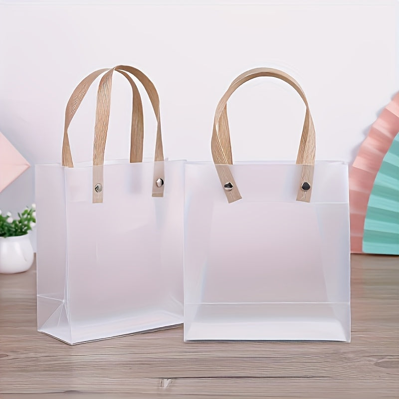 20pcs Clear Frosted Tote Bags with Floral & Bear Design - Durable Polypropylene, Perfect for Weddings, Showers, Birthdays, and Housewarmings, Event Tote Bags | Floral Bear Design | Durable Tote Bags, Tote Bag